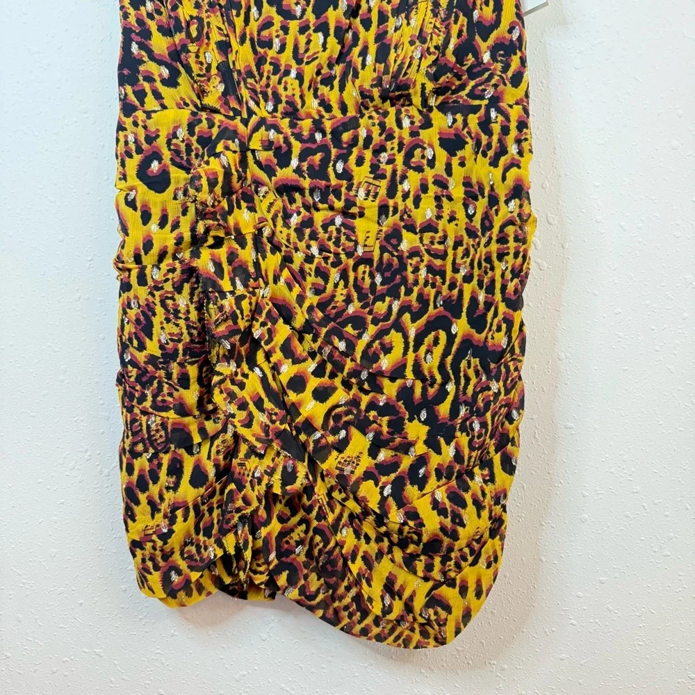 All Saints Hali Pleated Leopard Notes Yellow Multi Mini Dress Size 8 NWT - Picture 12 of 16